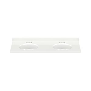 White Oval 61"W x 19"D Solid White Cultured Marble Vanity Top with Oval Non-Recessed Bowls