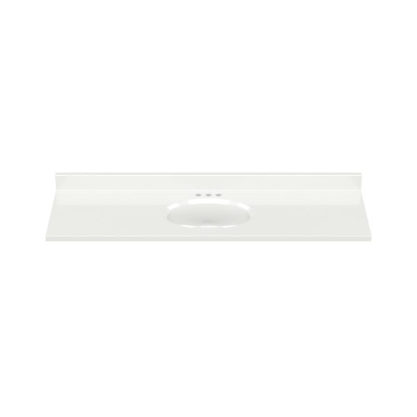 White Oval 61"W x 19"D Solid White Cultured Marble Vanity Top with Oval Non-Recessed Bowl