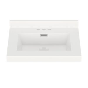 White Rectangle 25"W x 22"D White Cultured Marble Vanity Top with Rectangular Integrated Bowl