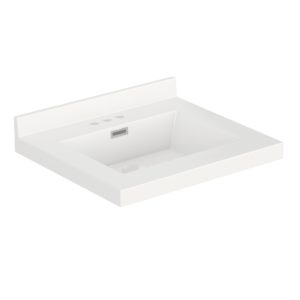 White Rectangle 25"W x 22"D White Cultured Marble Vanity Top with Rectangular Integrated Bowl