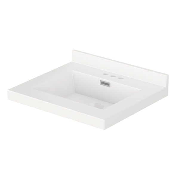 White Rectangle 25"W x 22"D White Cultured Marble Vanity Top with Rectangular Integrated Bowl