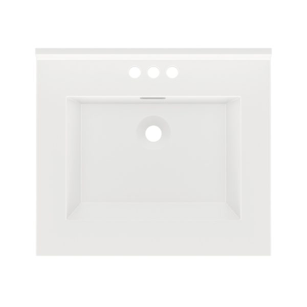 White Rectangle 25"W x 22"D White Cultured Marble Vanity Top with Rectangular Integrated Bowl