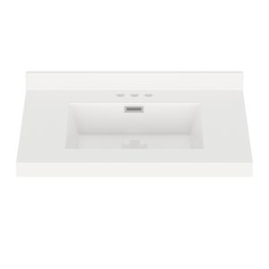 White Rectangle 31"W x 22"D White Cultured Marble Vanity Top with Rectangular Integrated Bowl