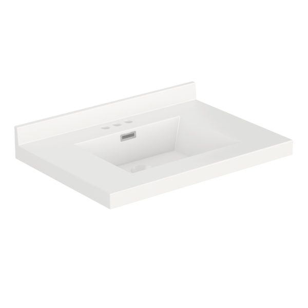 White Rectangle 31"W x 22"D White Cultured Marble Vanity Top with Rectangular Integrated Bowl