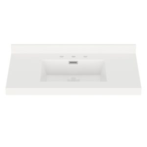 White Rectangle 37"W x 22"D White Cultured Marble Vanity Top with Rectangular Integrated Bowl