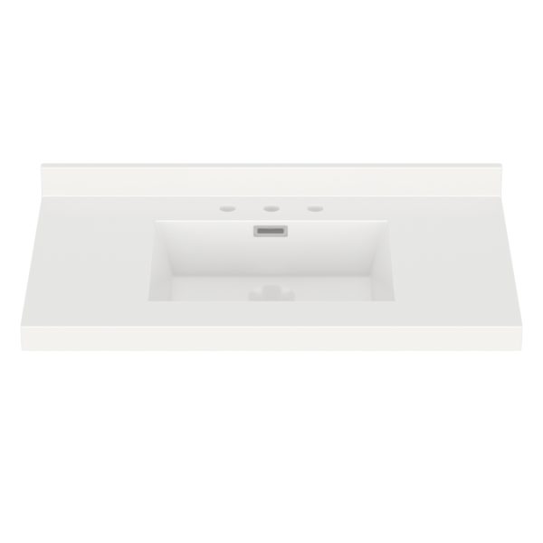 White Rectangle 37"W x 22"D White Cultured Marble Vanity Top with Rectangular Integrated Bowl