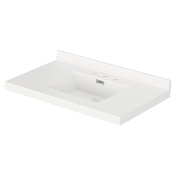 White Rectangle 37"W x 22"D White Cultured Marble Vanity Top with Rectangular Integrated Bowl