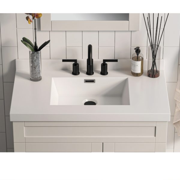 White Rectangle 37"W x 22"D White Cultured Marble Vanity Top with Rectangular Integrated Bowl