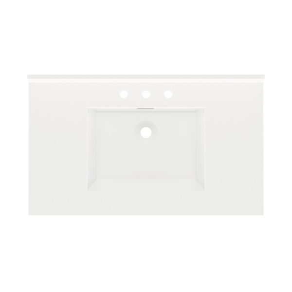 White Rectangle 37"W x 22"D White Cultured Marble Vanity Top with Rectangular Integrated Bowl