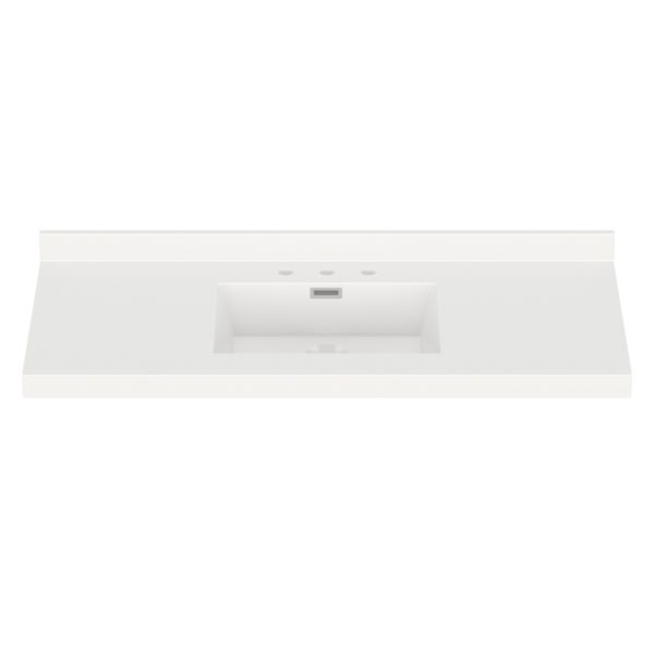 White Rectangle  49"W x 22"D White Cultured Marble Vanity Top with Rectangular Integrated Bowl