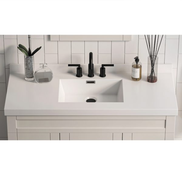 White Rectangle  49"W x 22"D White Cultured Marble Vanity Top with Rectangular Integrated Bowl