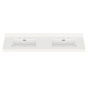 White Rectangle  61"W x 22"D White Cultured Marble Vanity Top with Rectangular Integrated Bowls