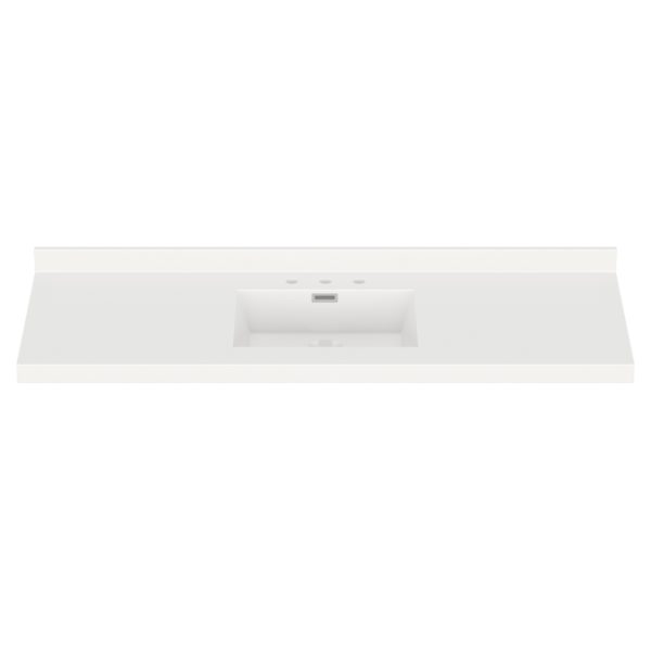 White Rectangle 61"W x 22"D White Cultured Marble Vanity Top with Rectangular Integrated Bowl