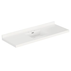 White Rectangle 61"W x 22"D White Cultured Marble Vanity Top with Rectangular Integrated Bowl
