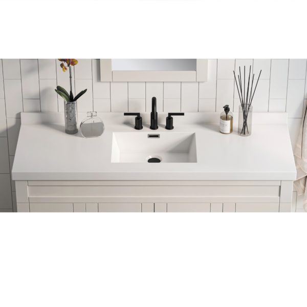 White Rectangle 61"W x 22"D White Cultured Marble Vanity Top with Rectangular Integrated Bowl