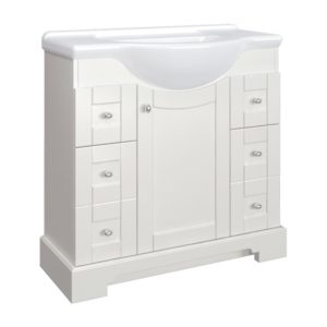 Weigela 34"W x 18-7/8"D x 33-1/2"H Cotton White Vanity and White Porcelain Vanity Top