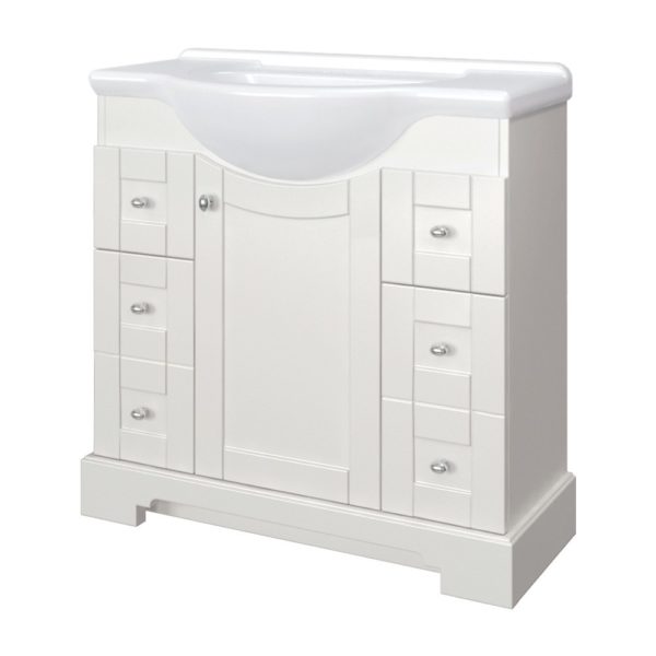 Weigela 34"W x 18-7/8"D x 33-1/2"H Cotton White Vanity and White Porcelain Vanity Top