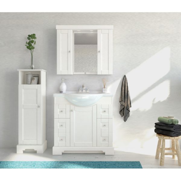 Weigela 34"W x 18-7/8"D x 33-1/2"H Cotton White Vanity and White Porcelain Vanity Top