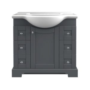 Weigela 34"W x 18-7/8"D x 33-1/2"H Night Gray Vanity and White Porcelain Vanity Top