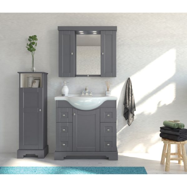 Weigela 34"W x 18-7/8"D x 33-1/2"H Night Gray Vanity and White Porcelain Vanity Top