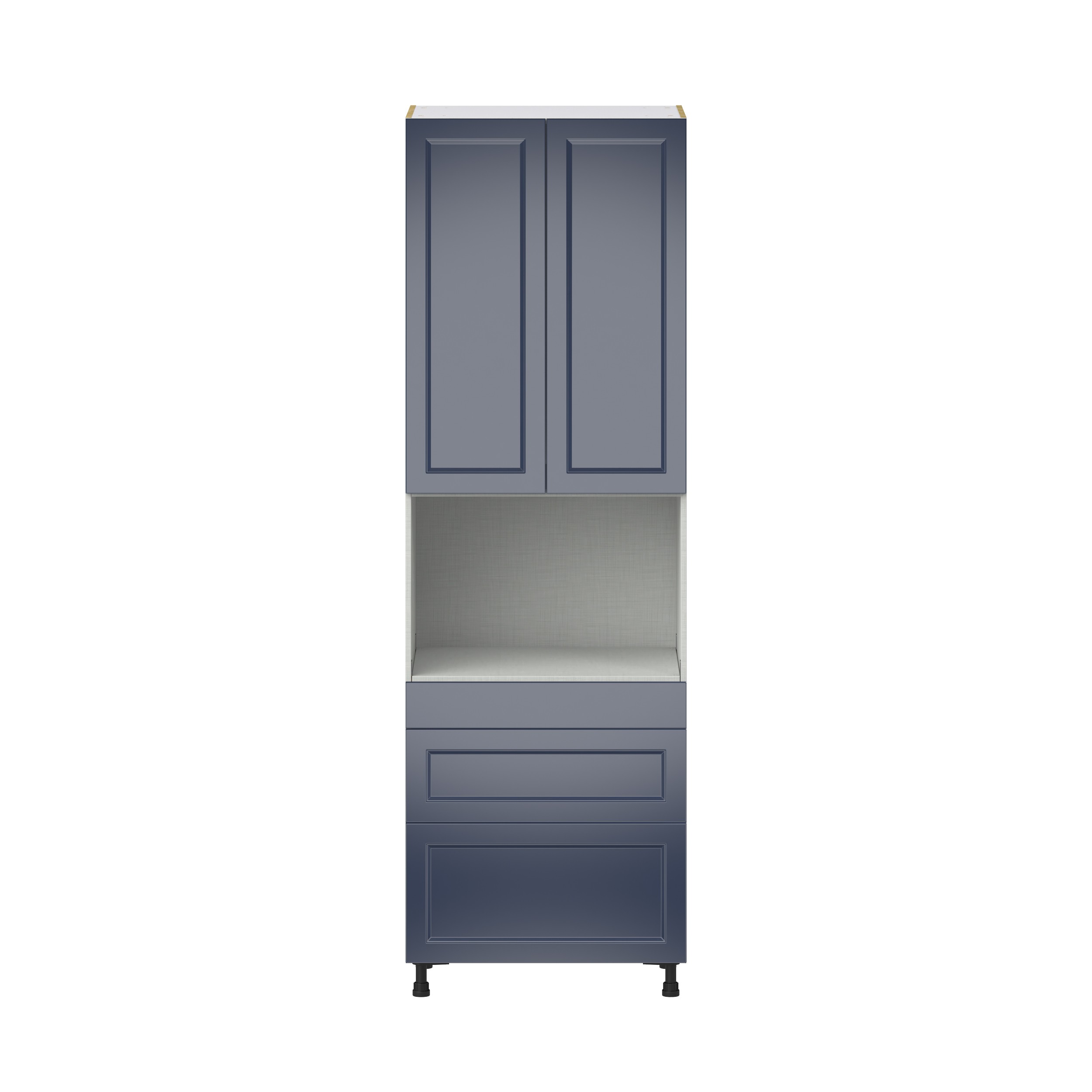 Camellia Painted Midnight Blue Recessed Assembled Pantry Microwave Cabinet with 3 Drawers (30 in. W x 94.5 in. H x 24 in. D)