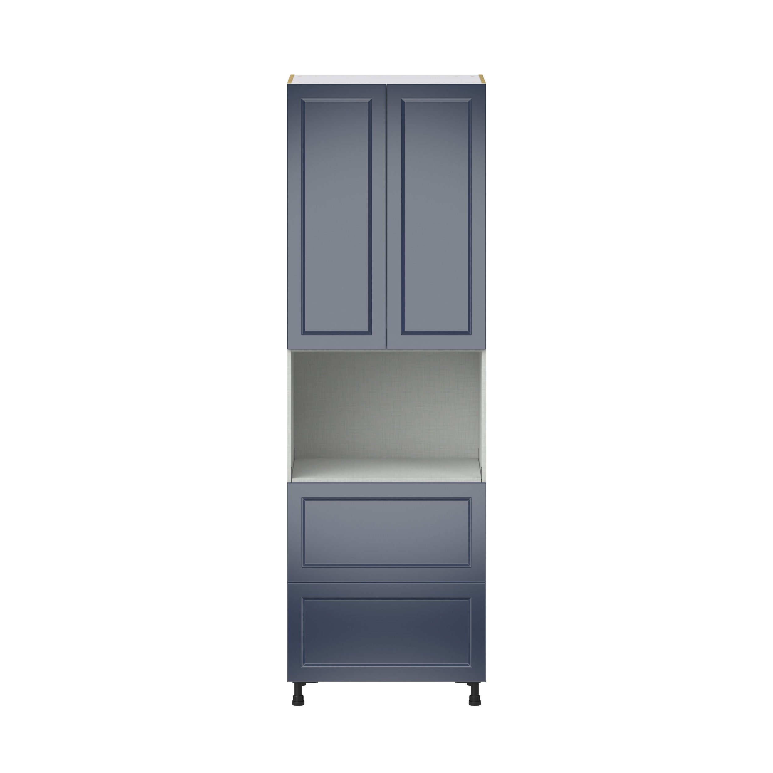 Camellia Painted Midnight Blue Recessed Assembled Pantry Microwave Cabinet with 2 Drawers (30 in. W x 94.5 in. H x 24 in. D)