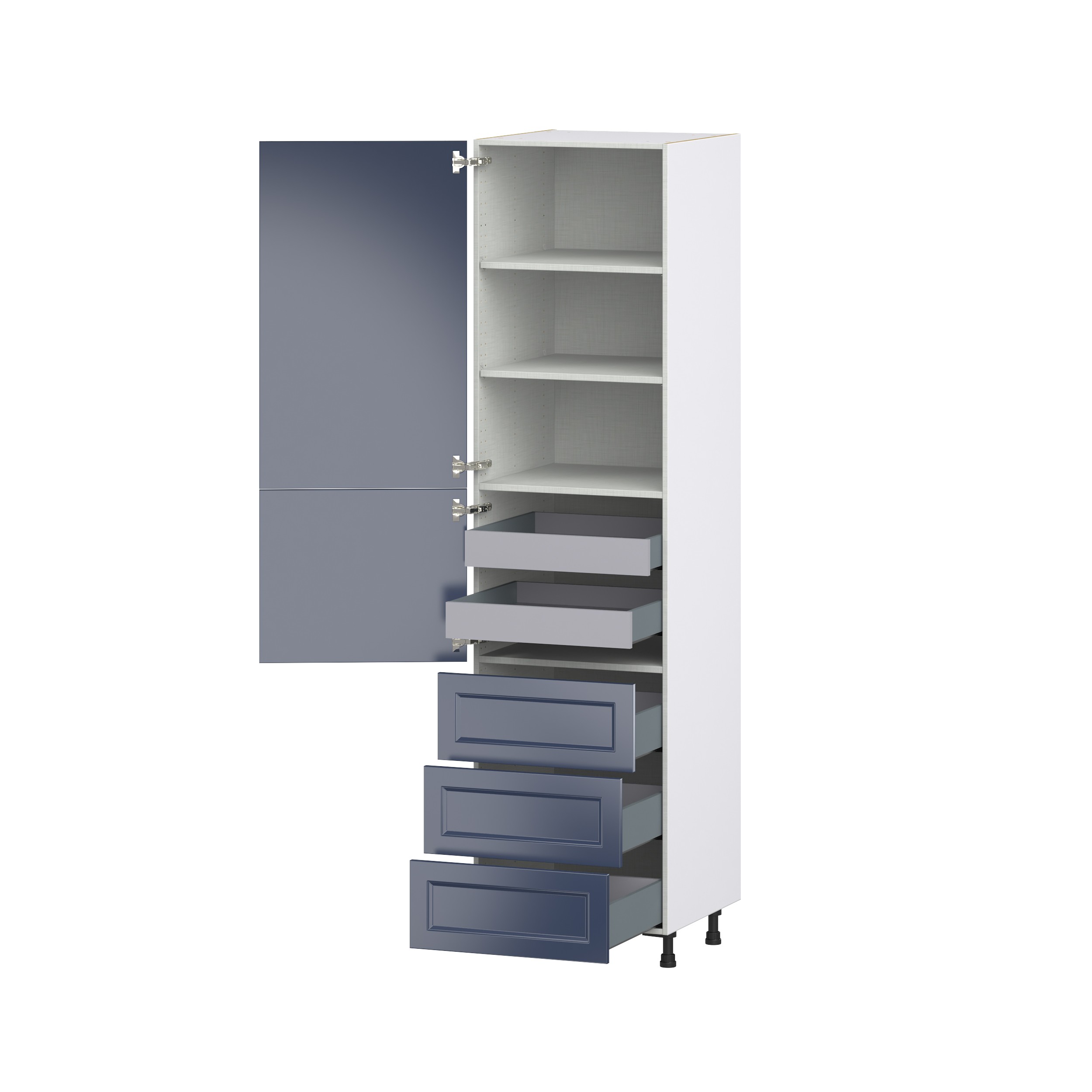 Camellia Painted Midnight Blue Recessed Assembled Pantry Cabinet 1 Doors with 3 Drawers and 2 Inner Drawers (24 in. W X 94.5 in. H X 24 in. D)