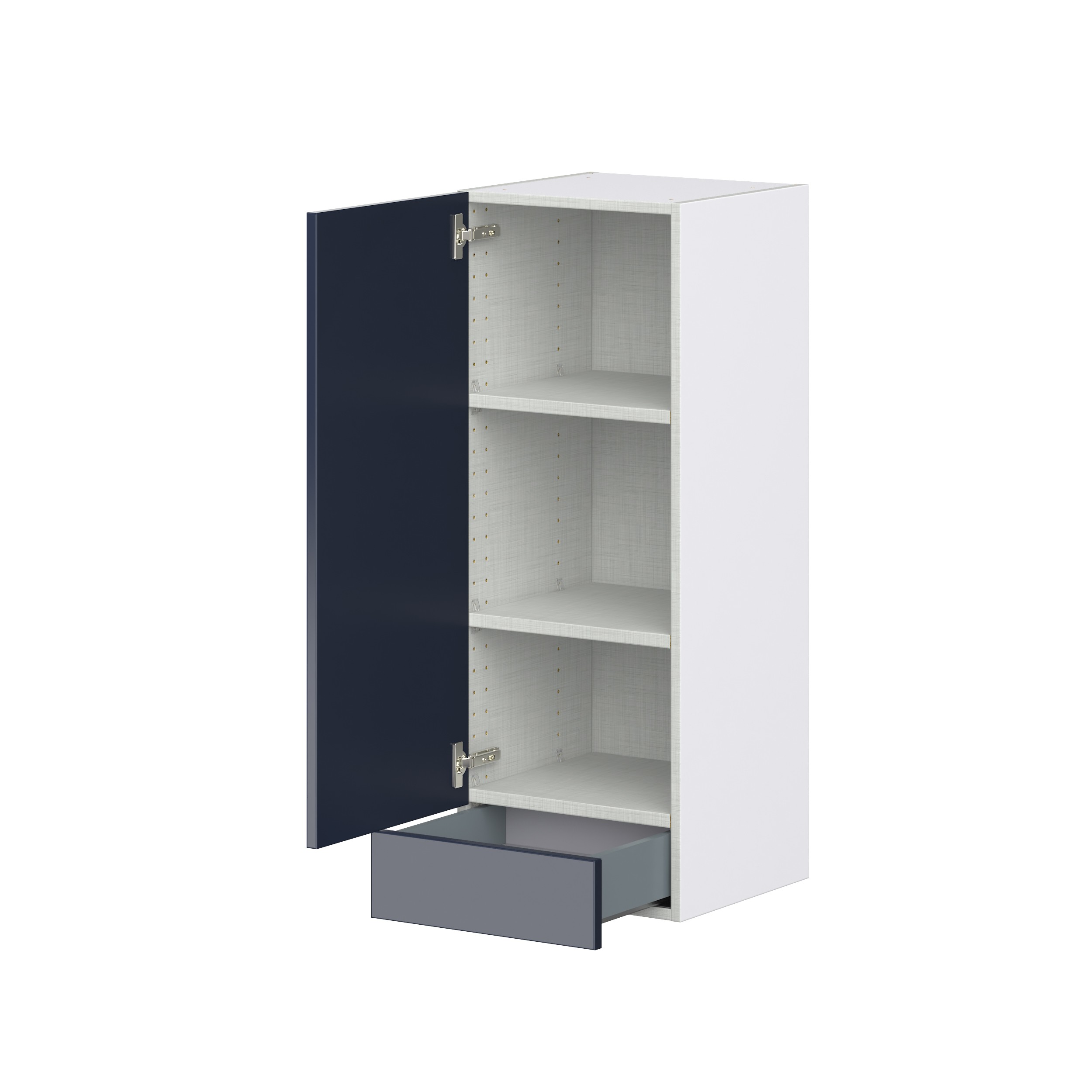 Camellia Painted Midnight Blue Recessed Assembled Wall Cabinet with a Door and a 5 in. Drawer (15 in. W x 40 in. H x 14 in. D)