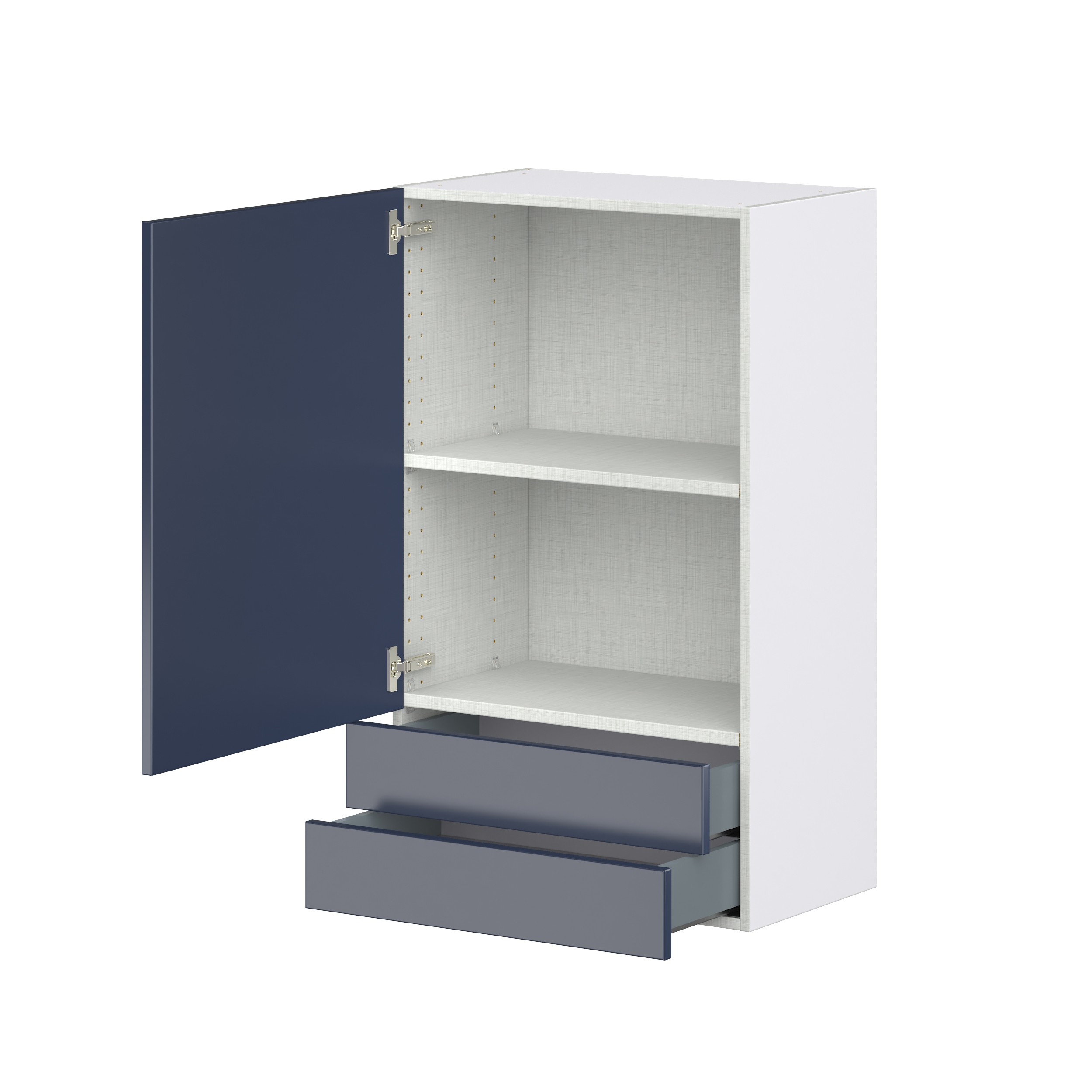 Camellia Painted Midnight Blue Recessed Assembled Wall Cabinet with a Door and Two 5 in. Drawers (24 in. W x 40 in. H x 14 in. D)