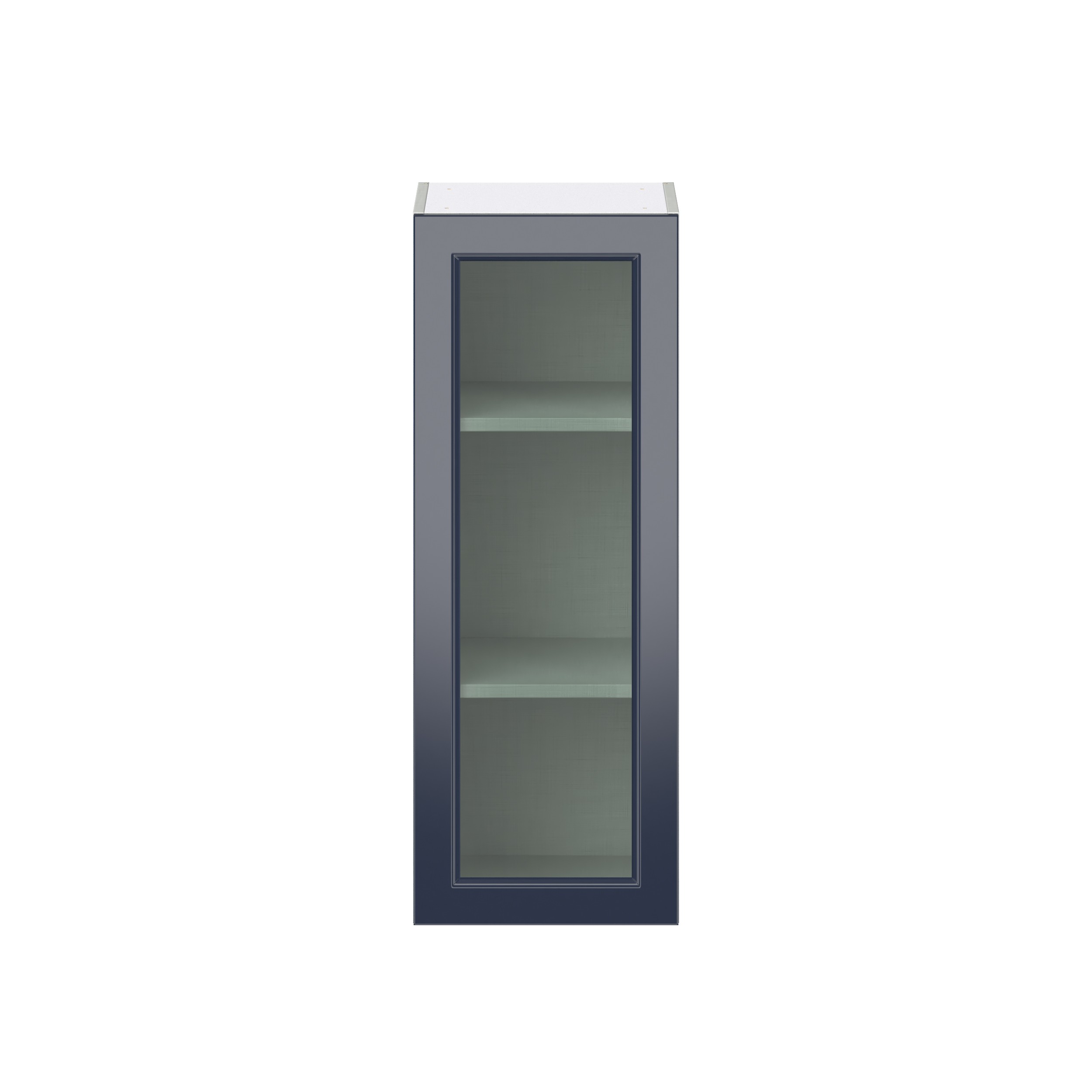 Camellia Painted Midnight Blue Recessed Assembled Wall Cabinet with a Full High Glass Door (15 in. W x 40 in. H x 14 in. D)