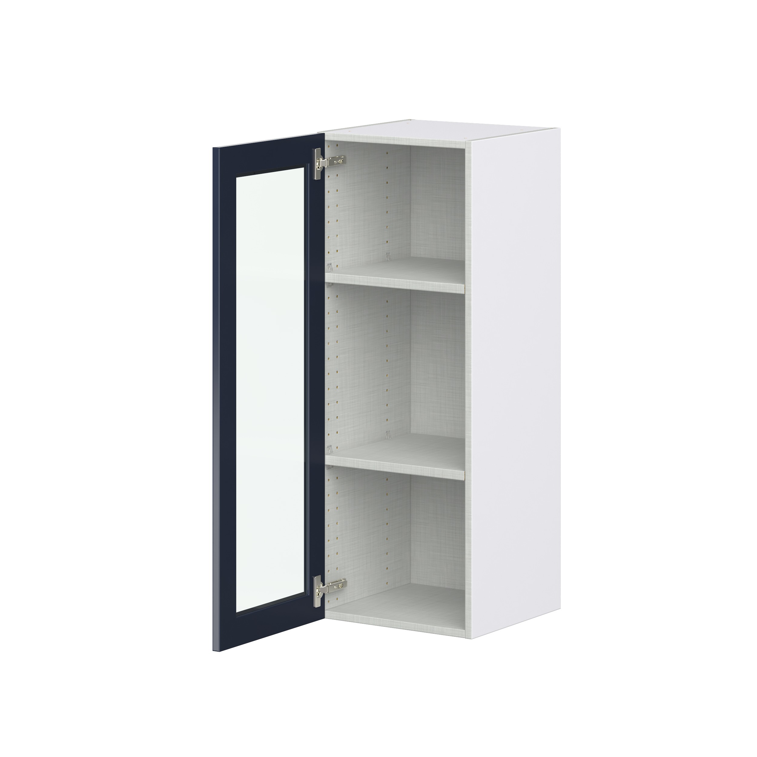 Camellia Painted Midnight Blue Recessed Assembled Wall Cabinet with a Full High Glass Door (15 in. W x 40 in. H x 14 in. D)