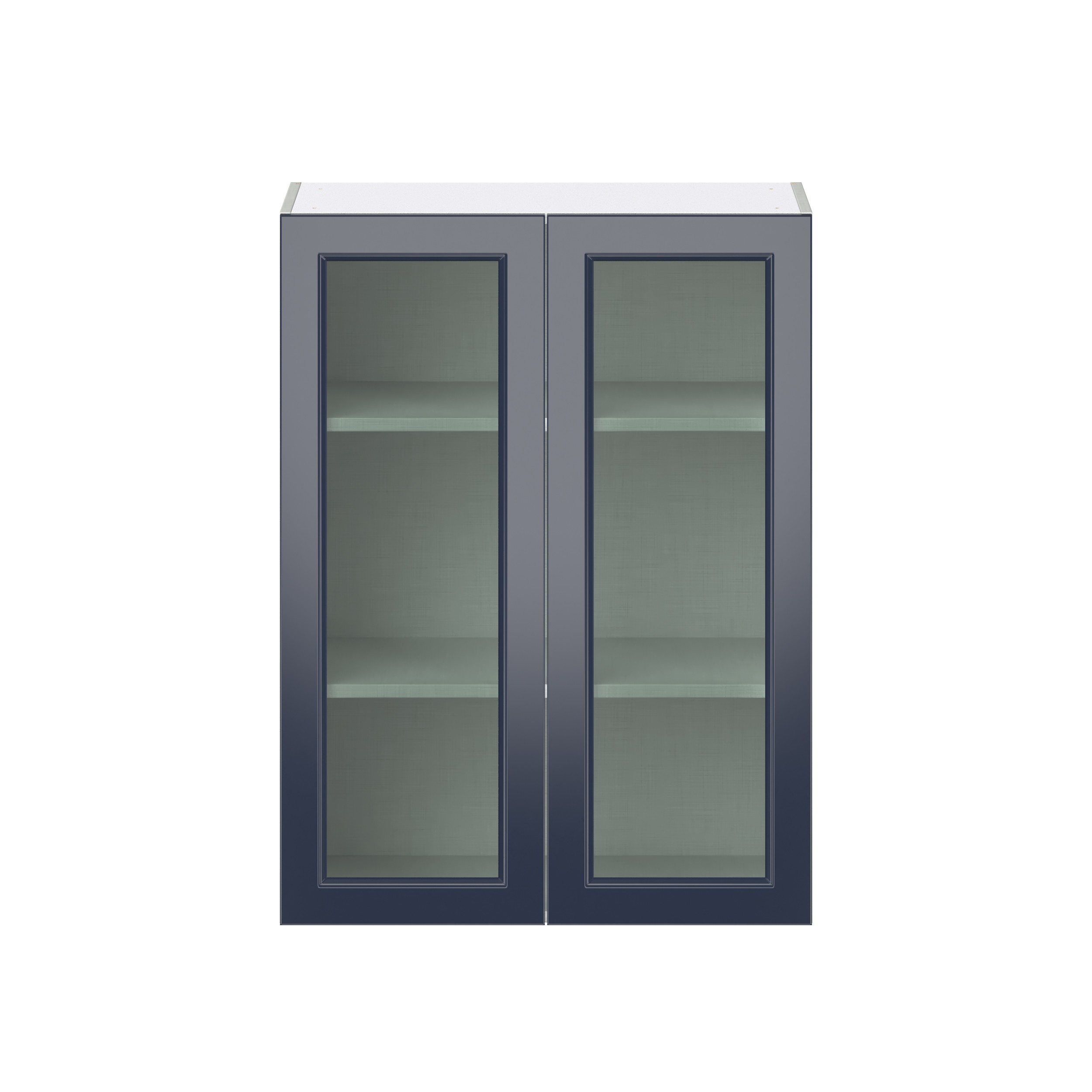 Camellia Painted Midnight Blue Recessed Assembled Wall Cabinet with 2 Glass Door (30 in. W x 40 in. H x 14 in. D)