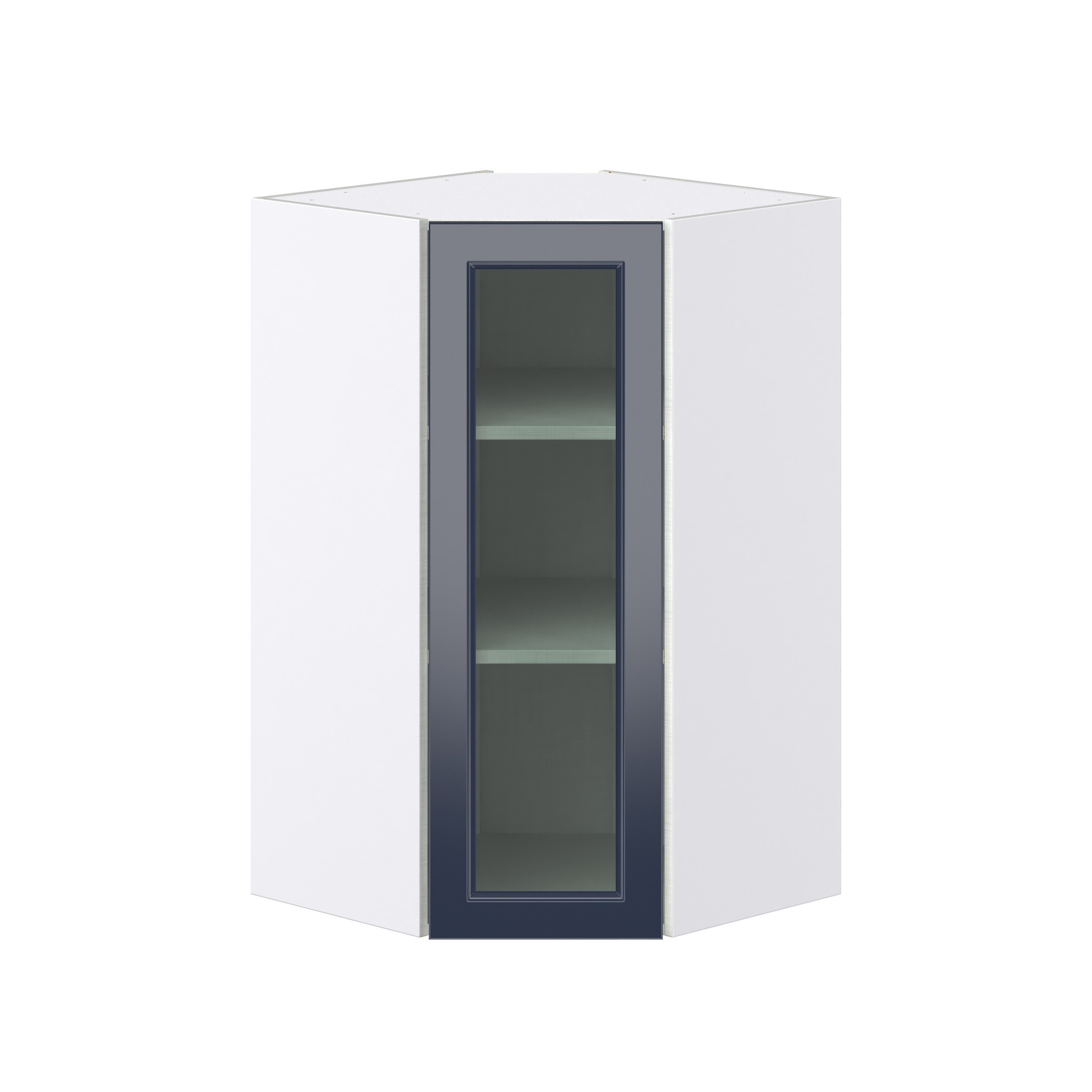 Camellia Painted Midnight Blue Recessed Assembled Corner Wall Cabinet with a Glass Door (24 in. W x 40 in. H x 24 in. D)