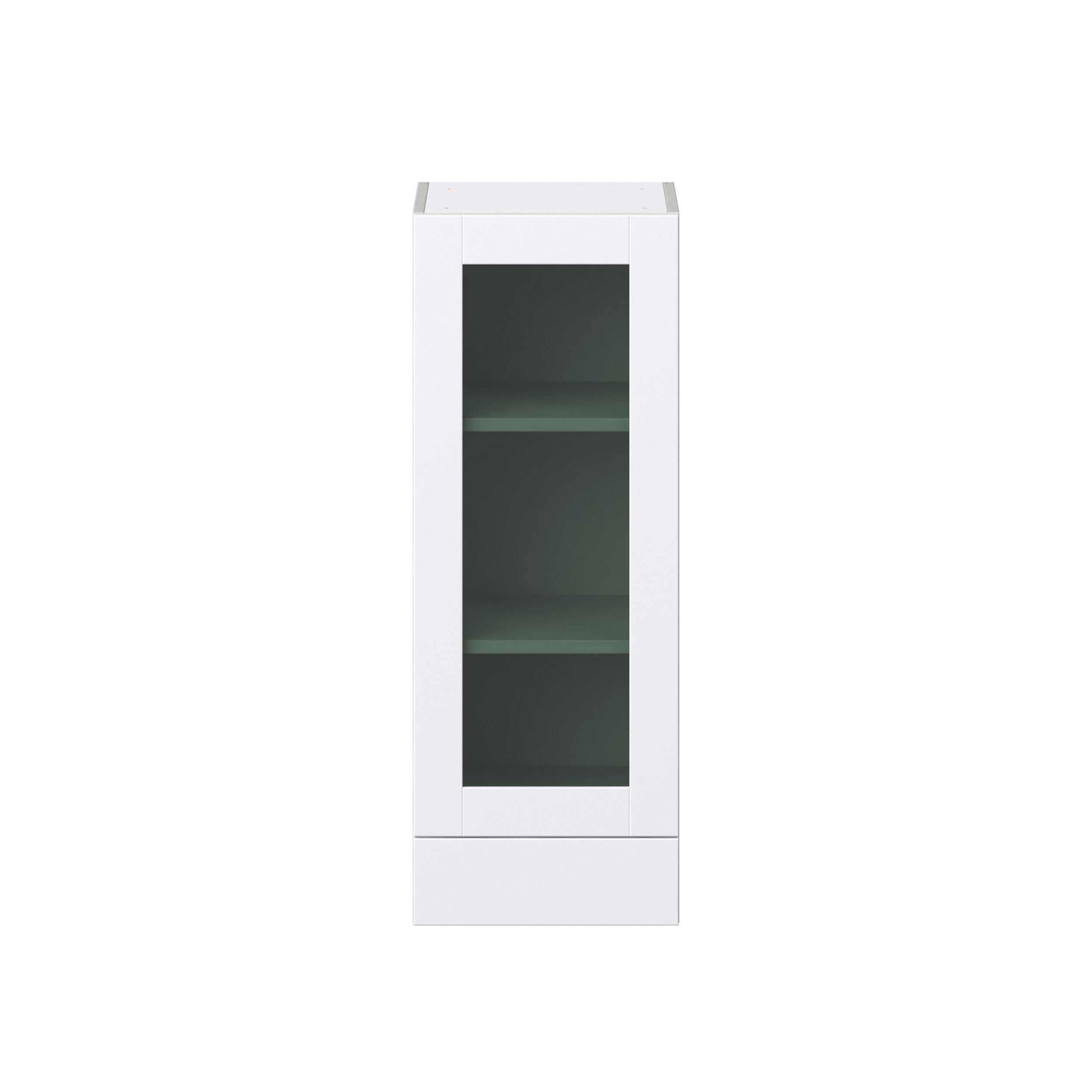 Bright White Shaker Bright White Assembled Wall Cabinet with a Glass Door and a 5 in. Drawer (15 in. W x 40 in. H x 14 in. D)