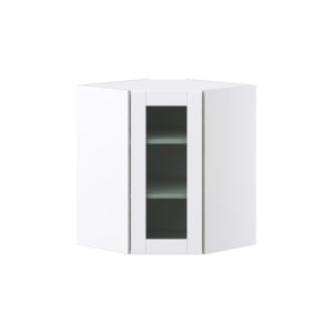 Bright White Assembled Corner Wall  Cabinet with a Glass Door (24 in. W x 30 in. H x 24 in. D)