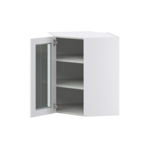 Bright White Assembled Corner Wall  Cabinet with a Glass Door (24 in. W x 30 in. H x 24 in. D)