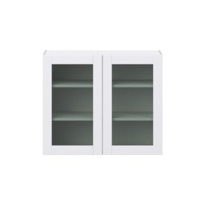 Bright White Assembled Wall  Cabinet with 2 Glass Door (36 in. W x 30 in. H x 14 in. D)