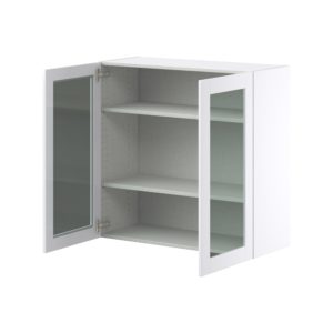 Bright White Assembled Wall  Cabinet with 2 Glass Door (36 in. W x 35 in. H x 14 in. D)