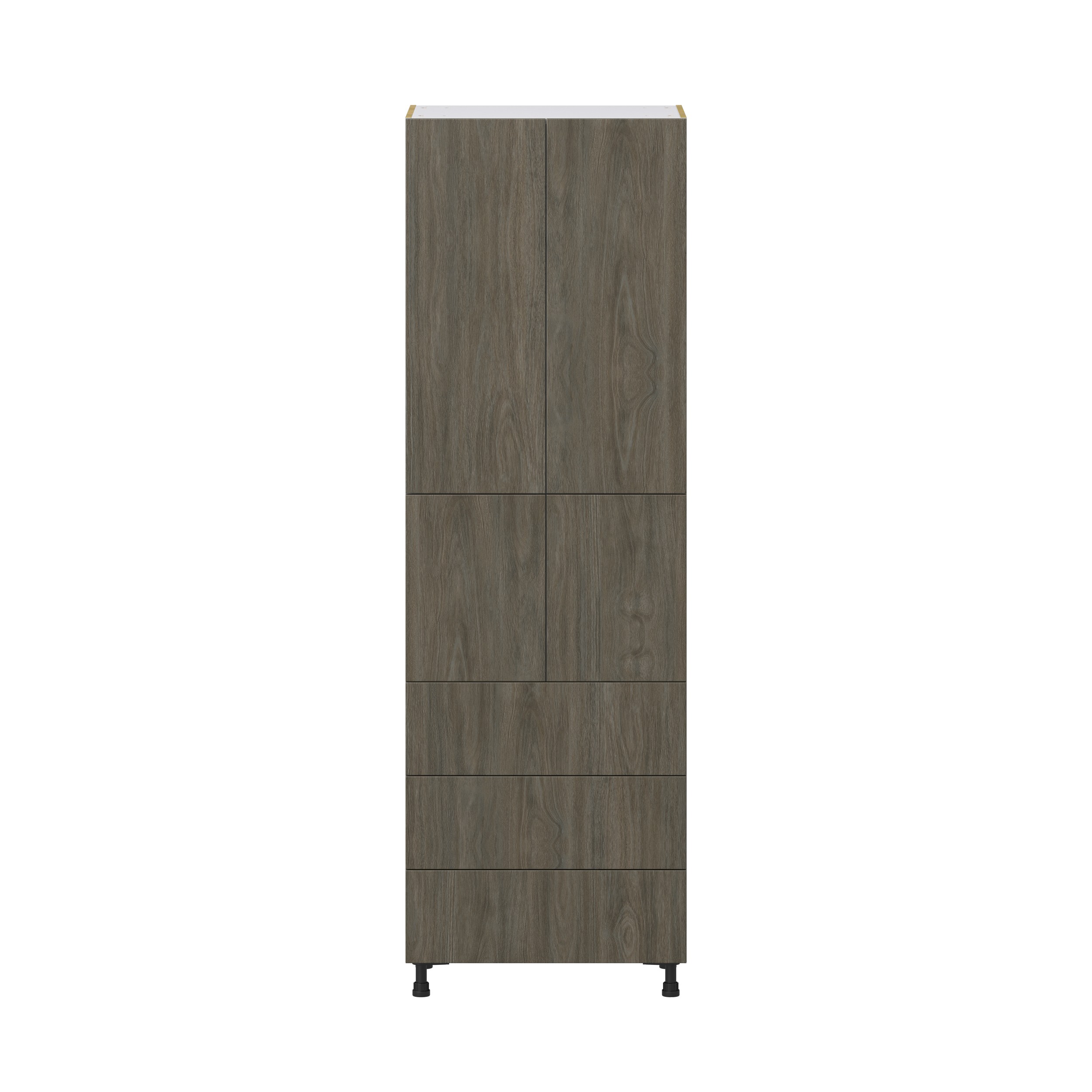 Cordyline Textured Slab Walnut Assembled Pantry Cabinet 4 Doors with 3 Drawers and 2 Inner Drawers (30 in. W X 94.5 in. H X 24 in. D)