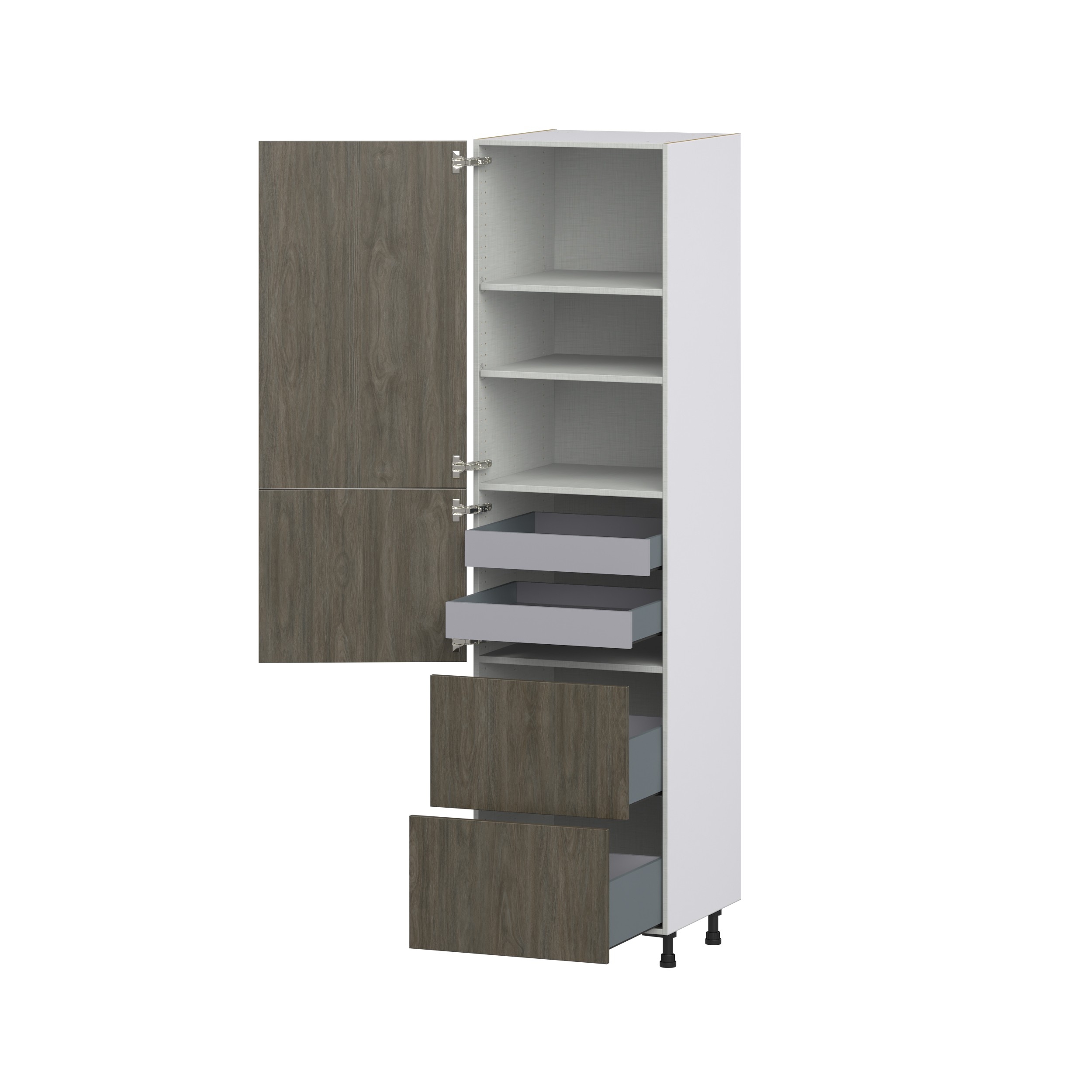 Cordyline Textured Slab Walnut Assembled Pantry Cabinet 1 Doors with 2 Drawers and 2 Inner Drawers (24 in. W X 94.5 in. H X 24 in. D)