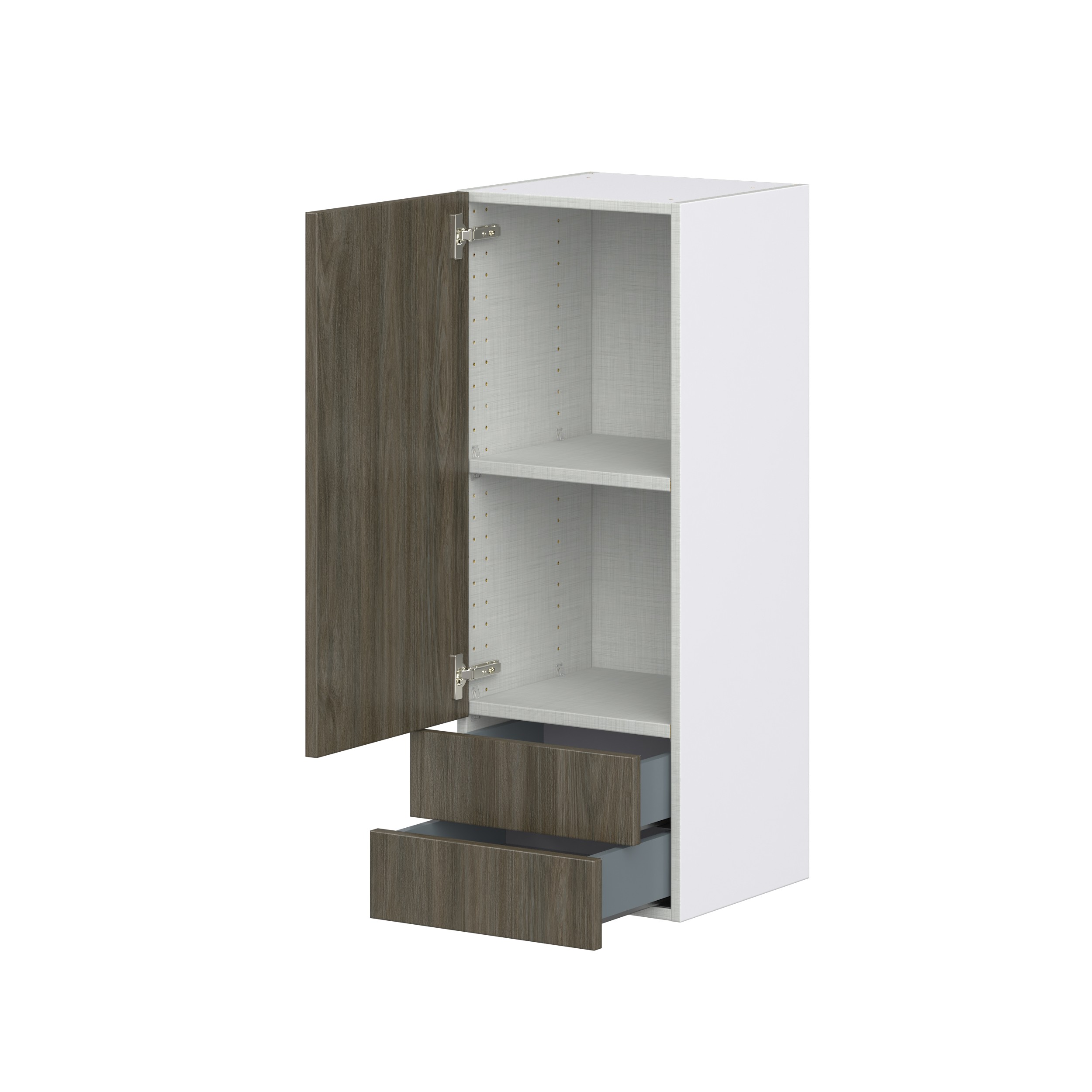 Cordyline Textured Slab Walnut Assembled Wall Cabinet with a Door and Two 5 in. Drawers (15 in. W x 40 in. H x 14 in. D)