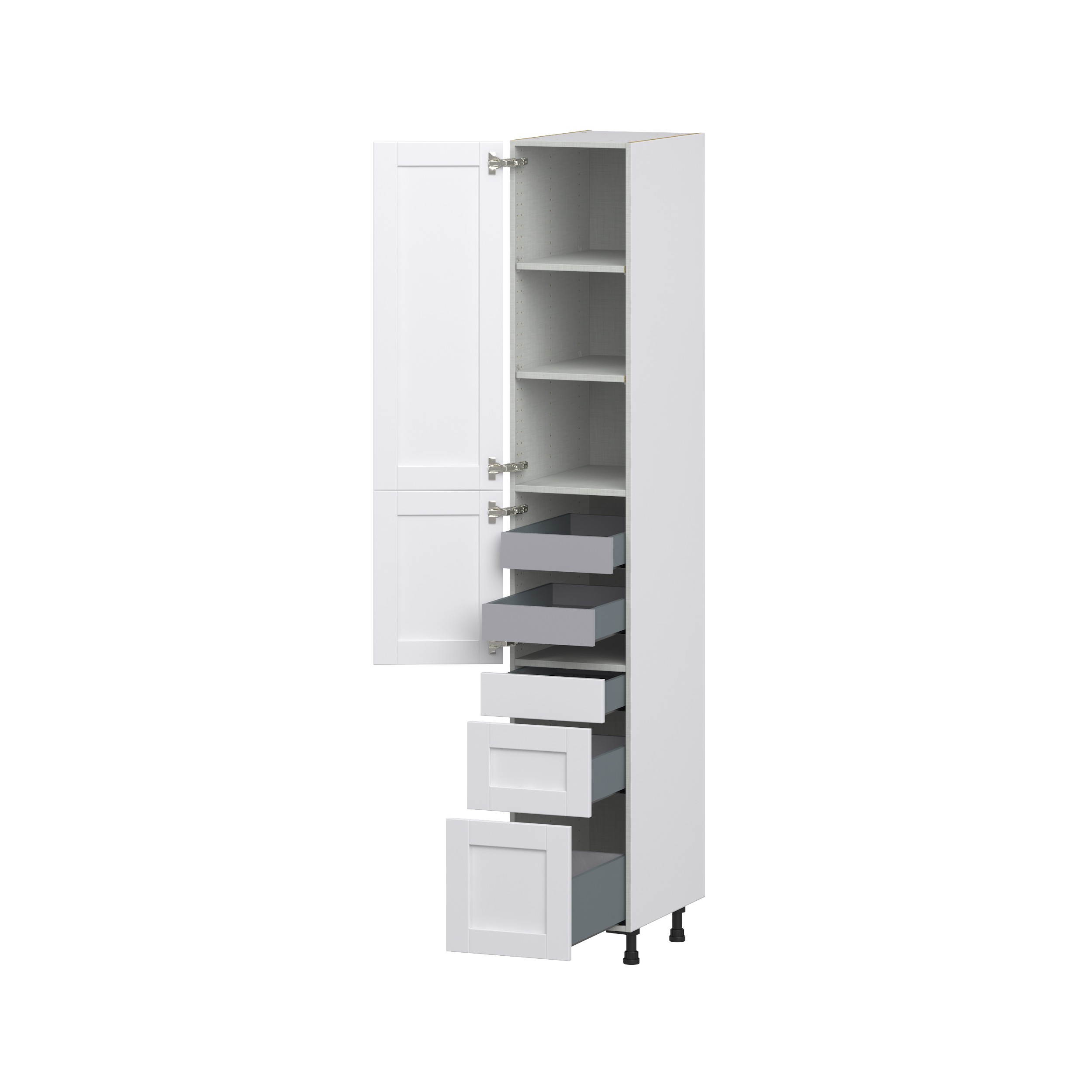 Dahlia Bright White Shaker Assembled Pantry Cabinet with 3 Drawers and 2 Inner Drawers (15 in. W x 94.5 in. H x 24 in. D)