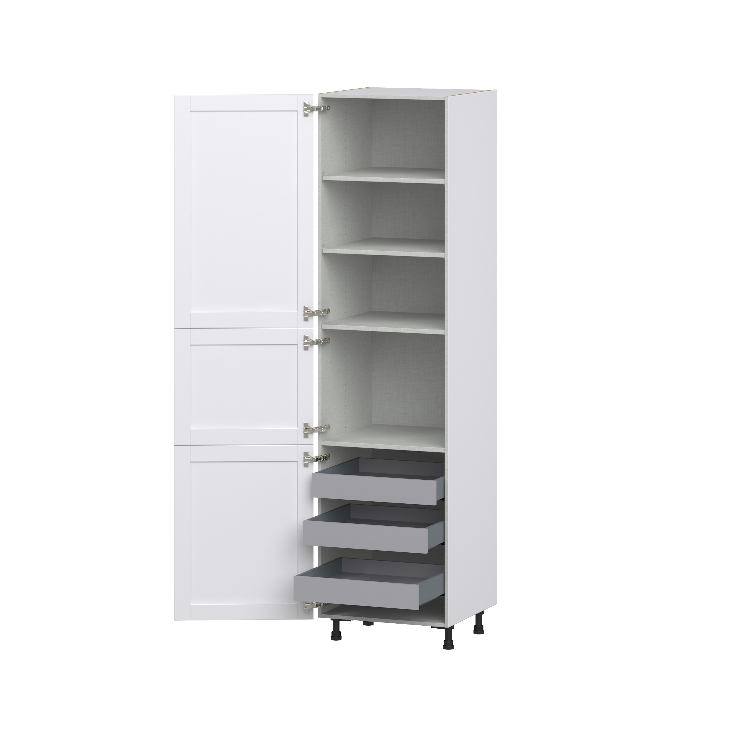 Dahlia Bright White Shaker Assembled Pantry Cabinet with 2 Doors and 3 Inner Drawers (24 in. W X 94.5 in. H X 24 in. D)