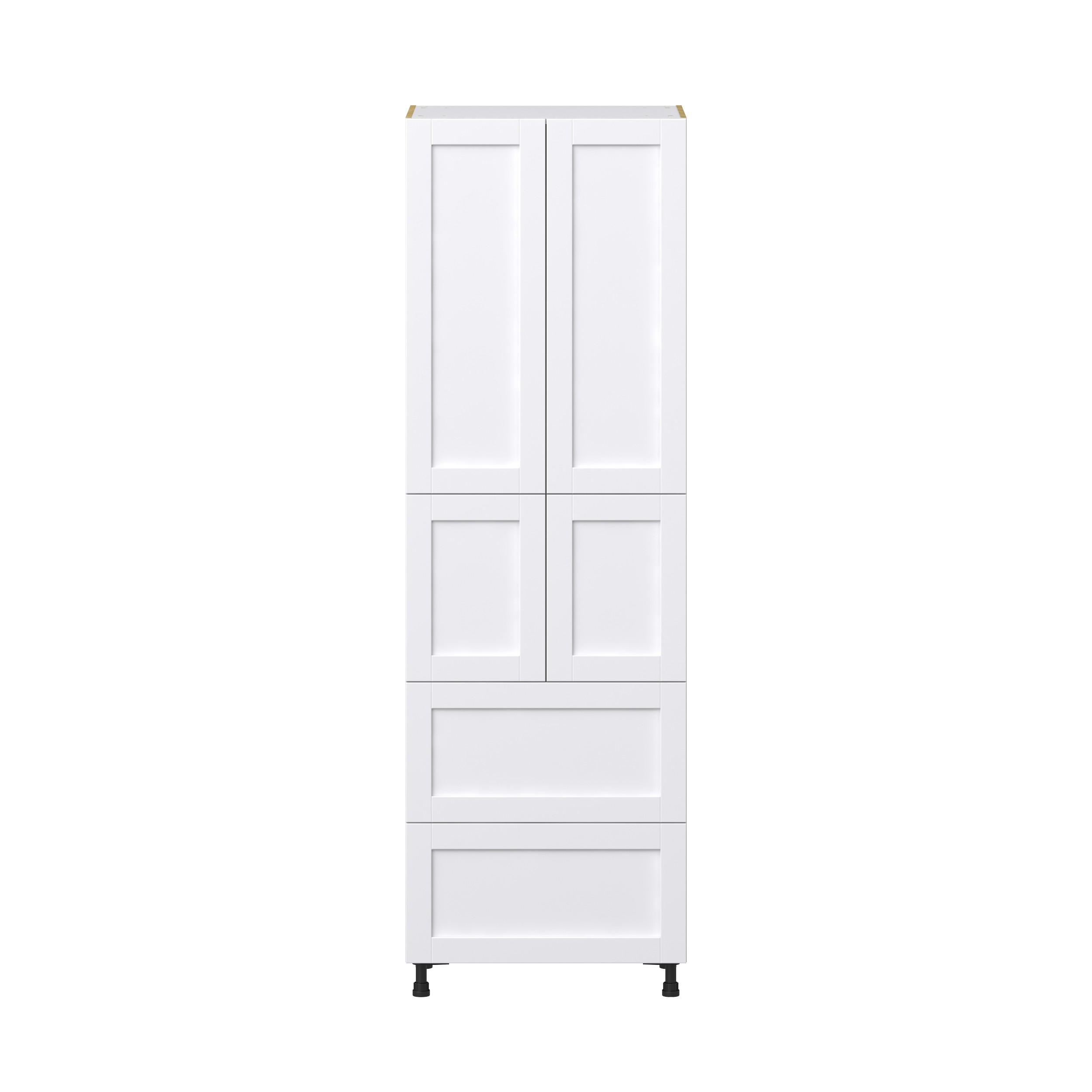 Dahlia Bright White Shaker Assembled Pantry Cabinet 4 Doors with 2 Drawers and 2 Inner Drawers (30 in. W X 94.5 in. H X 24 in. D)