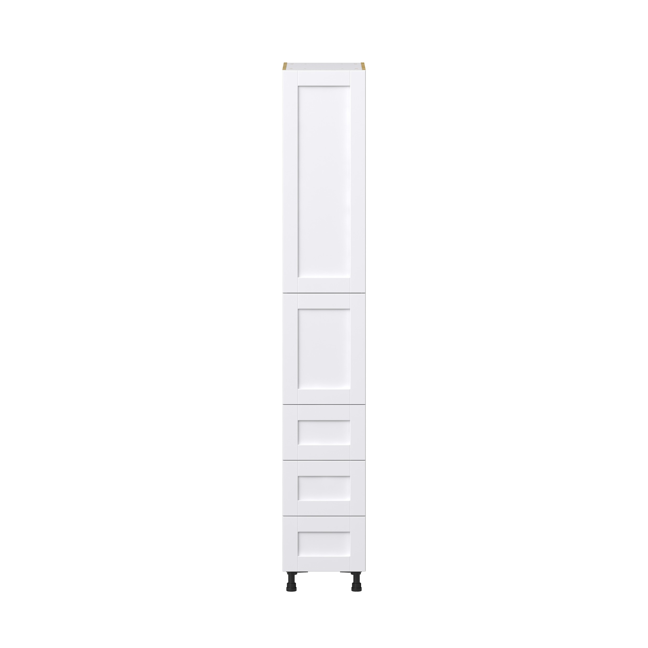 Dahlia Bright White Shaker Assembled Pantry Cabinet 2 Doors with 3 Drawers and 2 Inner Drawers (15 in. W X 94.5 in. H X 24 in. D)