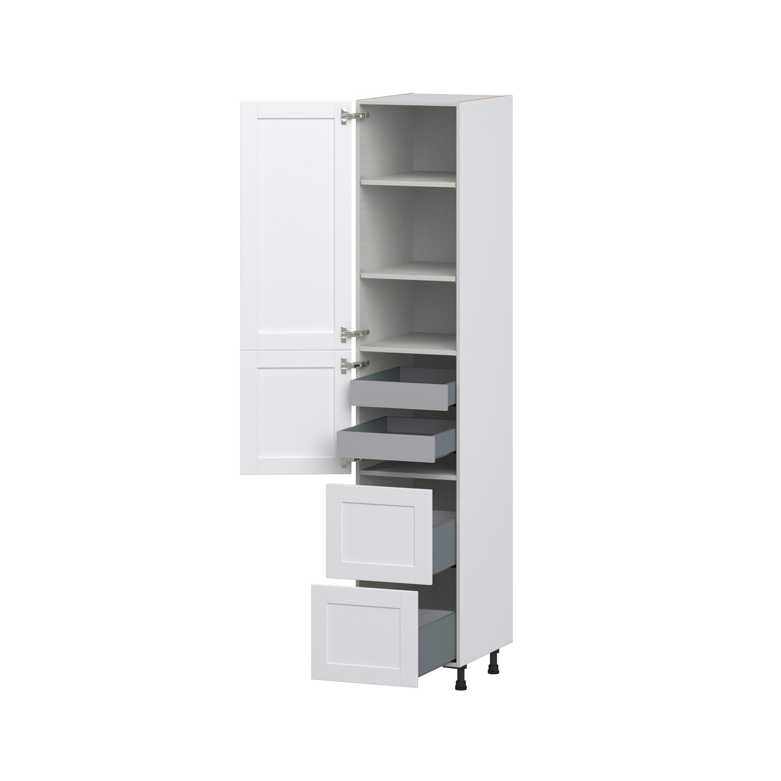 Dahlia Bright White Shaker Assembled Pantry Cabinet 1 Doors with 2 Drawers and 2 Inner Drawers (18 in. W X 94.5 in. H X 24 in. D)