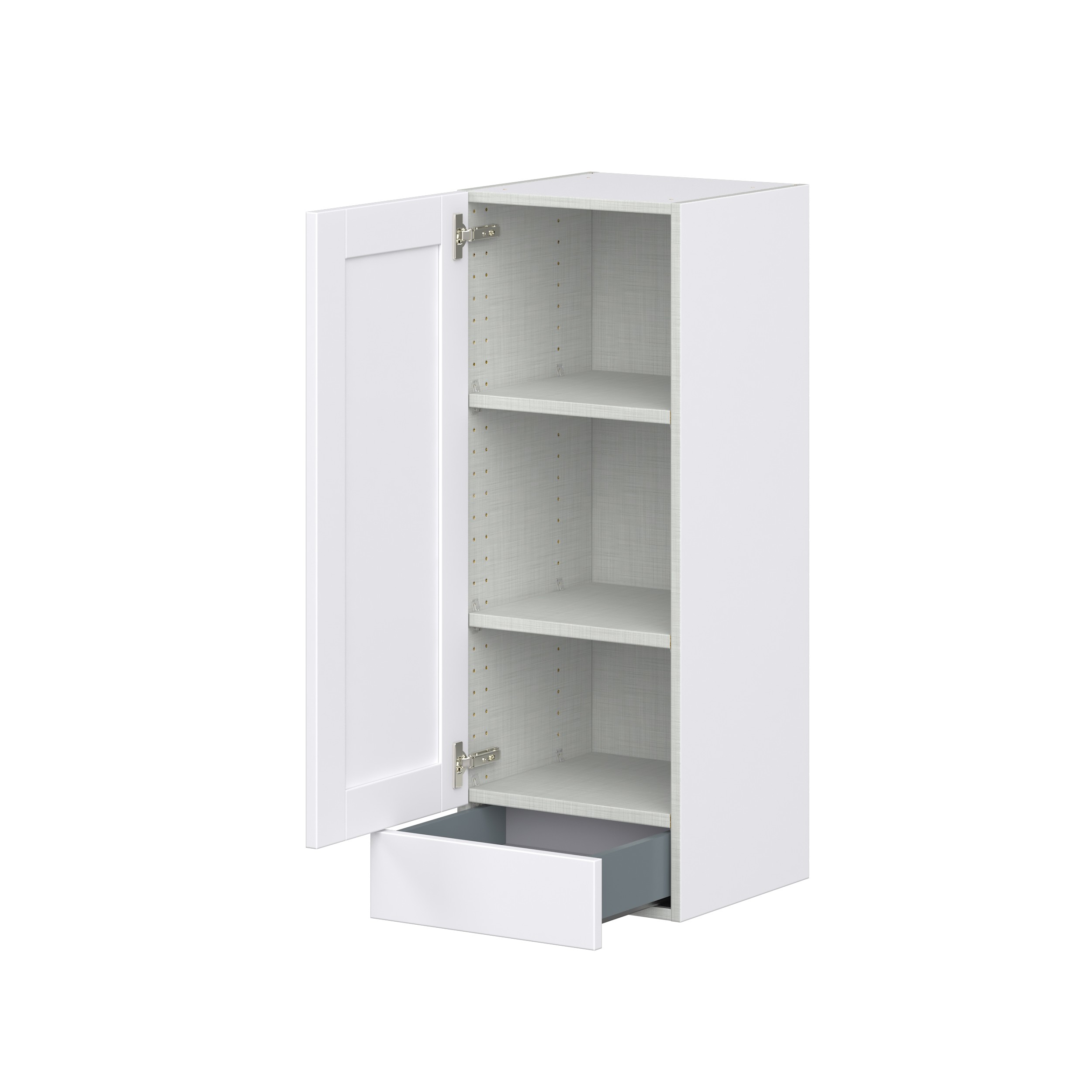 Dahlia Bright White Shaker Assembled Wall Cabinet with a Door and a 5 in. Drawer (15 in. W x 40 in. H x 14 in. D)