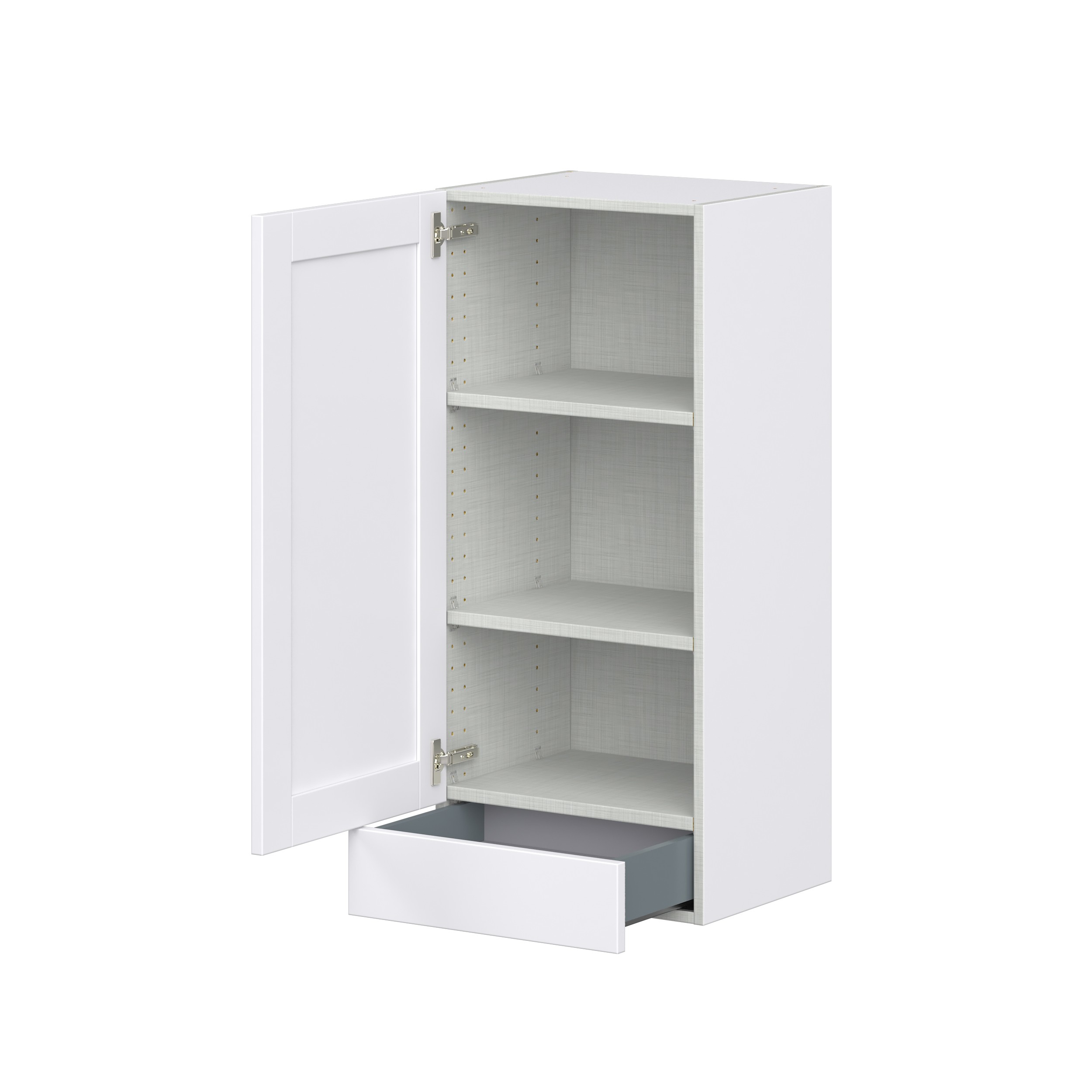 Dahlia Bright White Shaker Assembled Wall Cabinet with a Door and a 5 in. Drawer (18 in. W x 40 in. H x 14 in. D)