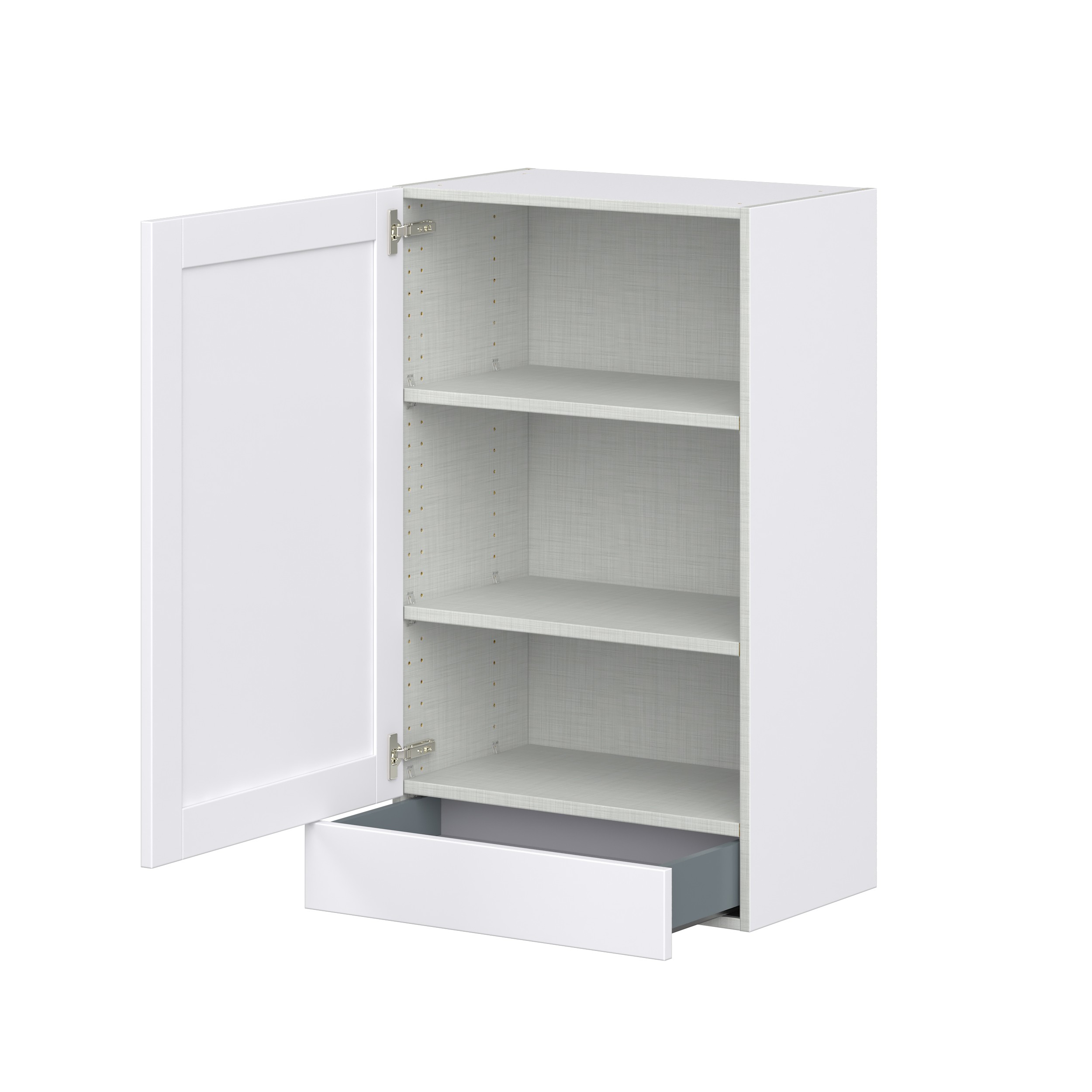 Dahlia Bright White Shaker Assembled Wall Cabinet with a Door and a 5 in. Drawer (24 in. W x 40 in. H x 14 in. D)