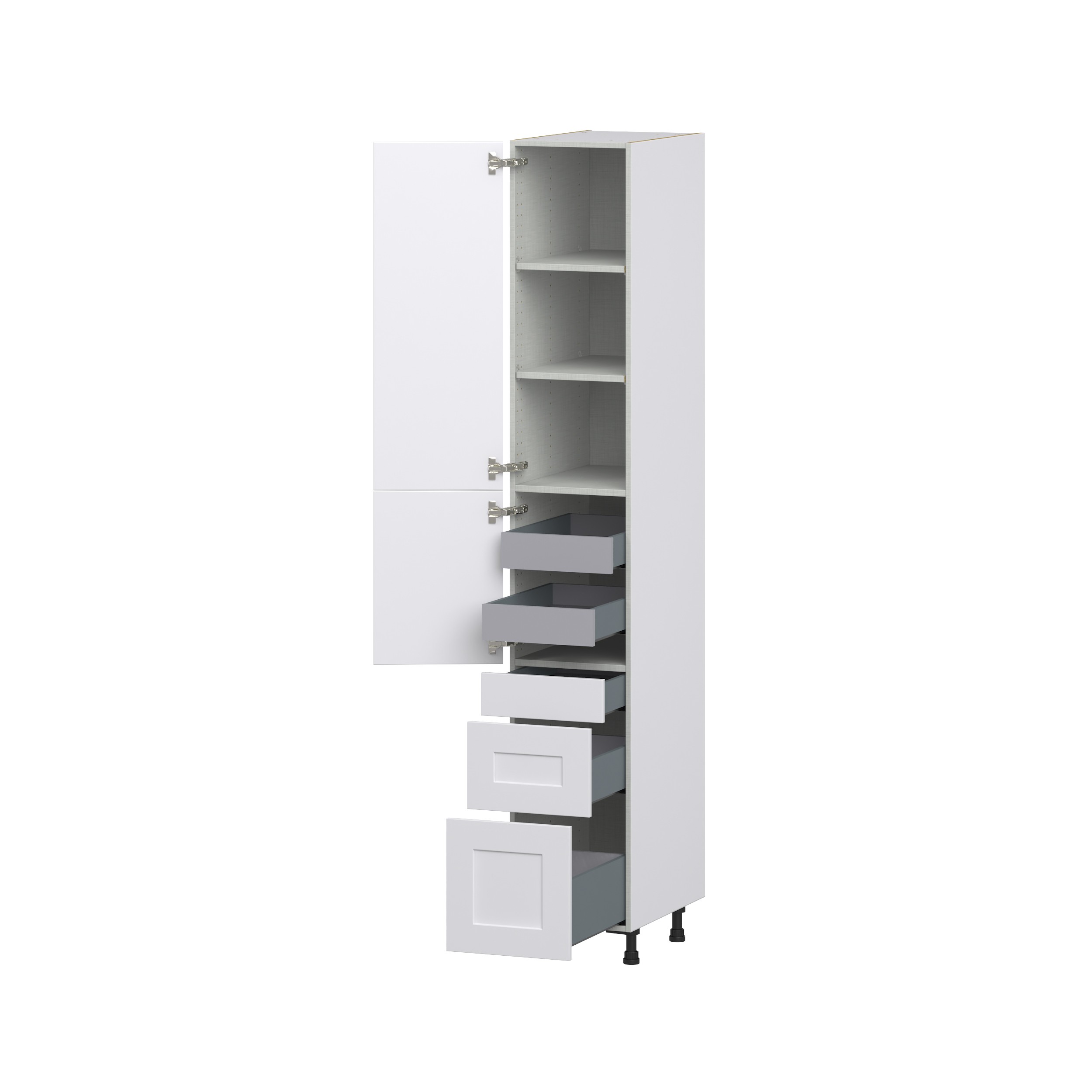 Jasmine Painted Warm White Shaker Assembled Pantry Cabinet with 3 Drawers and 2 Inner Drawers (15 in. W x 94.5 in. H x 24 in. D)